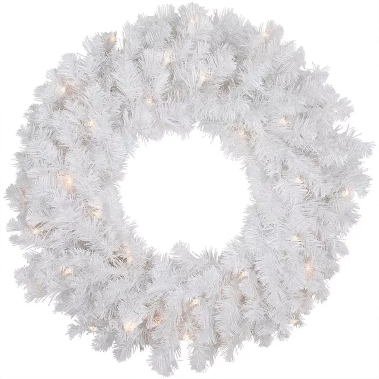 Prelit Snow White Artificial Christmas Wreath with Clear Lights 24 Inch